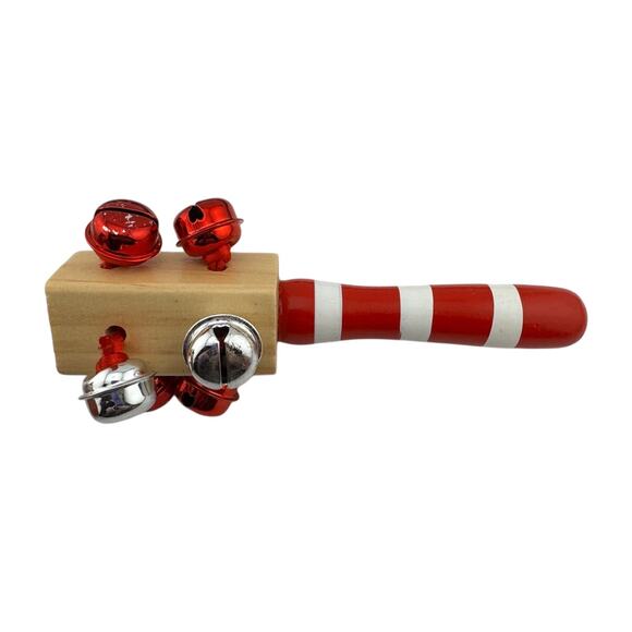 Wooden Hand Shaker Red White Striped With‎ Silver - Picture 1 of 4